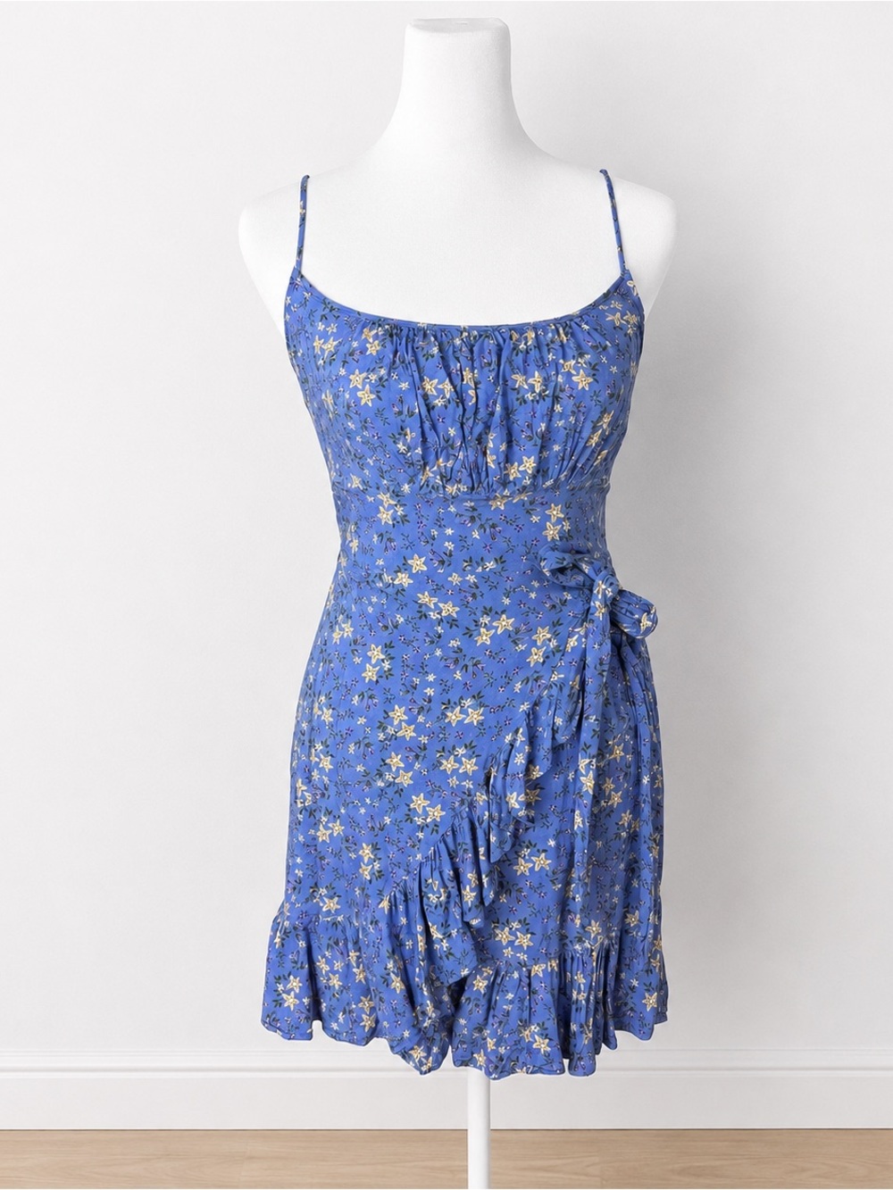 💙 Ardene Blue Floral Wrap Mini Dress | Ruffle Hem | Size M
